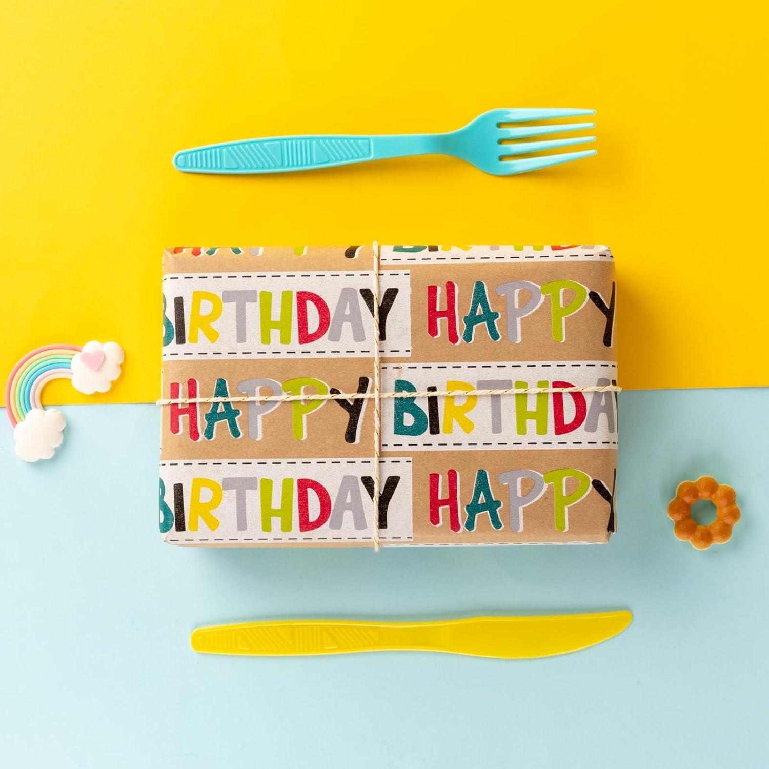 Buntes Geschenkpapier Kraftpapier Geburtstag 4 Rollen 76x305cm