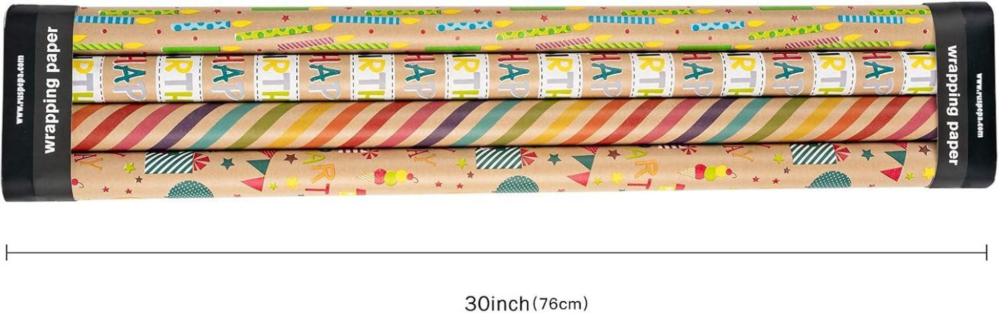 RUSPEPA Geschenkpapier Kraftpapier Geburtstag 4 Rollen 76x305cm