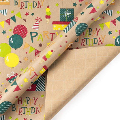 Geschenkpapier Kraftpapier Geburtstag 4 Rollen 76x305cm