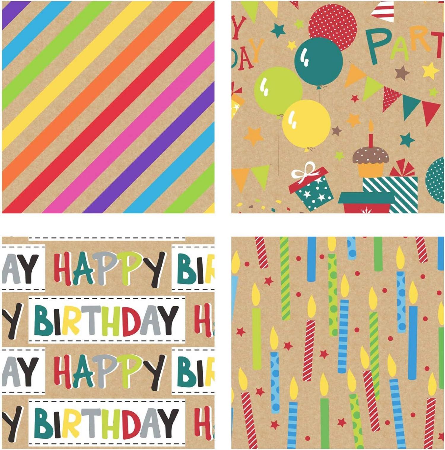 Geschenkpapier Kraftpapier Bunt Geburtstag 4 Rollen 76x305cm