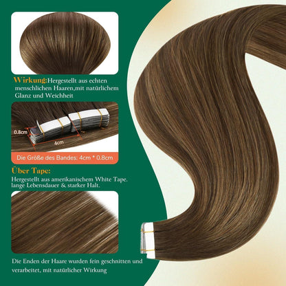 Echthaar Tape Extensions Ombre Braun 50cm