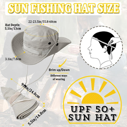 Beige Safari Sonnenhut mit UV-Schutz Anglerhut