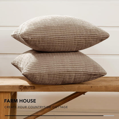 Deconovo Kissenbezug Kordsamt Zierkissen 55x55 cm Taupe 2er Set