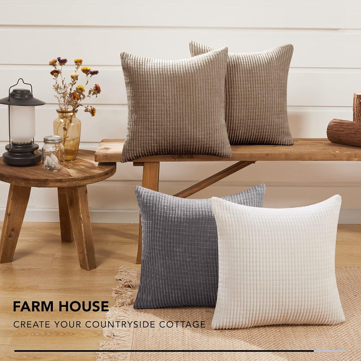 2er Set Kordsamt Kissenbezug Taupe 60x60cm Sofakissen