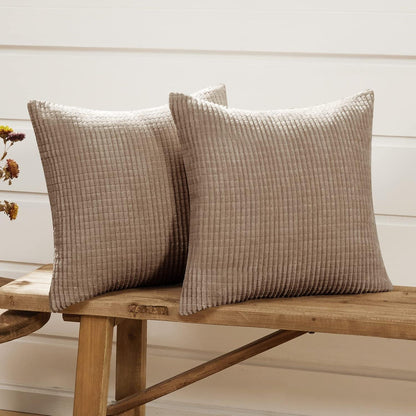 Dekorative Kordsamt Kissenbezüge 40x40 cm, 2er Set Taupe