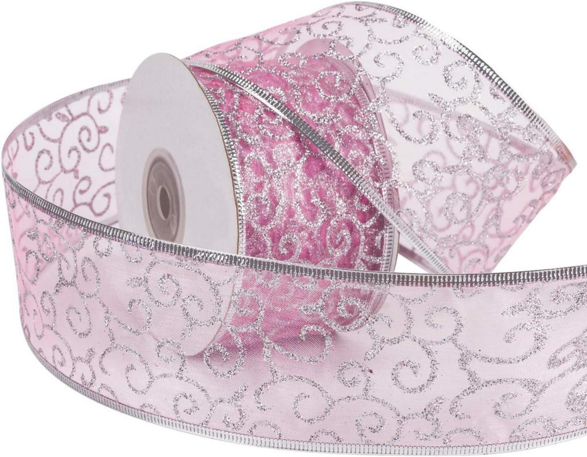 Kabelgebundenes Weihnachtsferienband - Hellrosa Glitterband 63mm x 22m