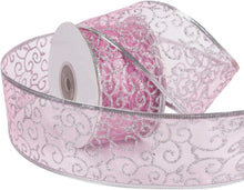 Kabelgebundenes Weihnachtsferienband - Hellrosa Glitterband 63mm x 22m