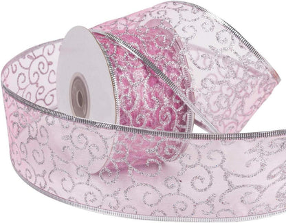 Kabelgebundenes Weihnachtsferienband - Hellrosa Glitterband 63mm x 22m