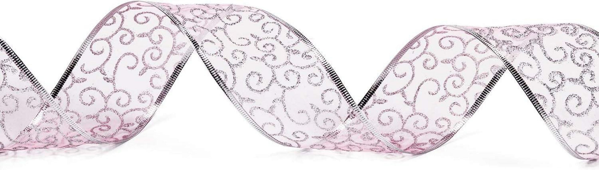Kabelgebundenes Weihnachtsferienband - Hellrosa Glitterband 63mm x 22m