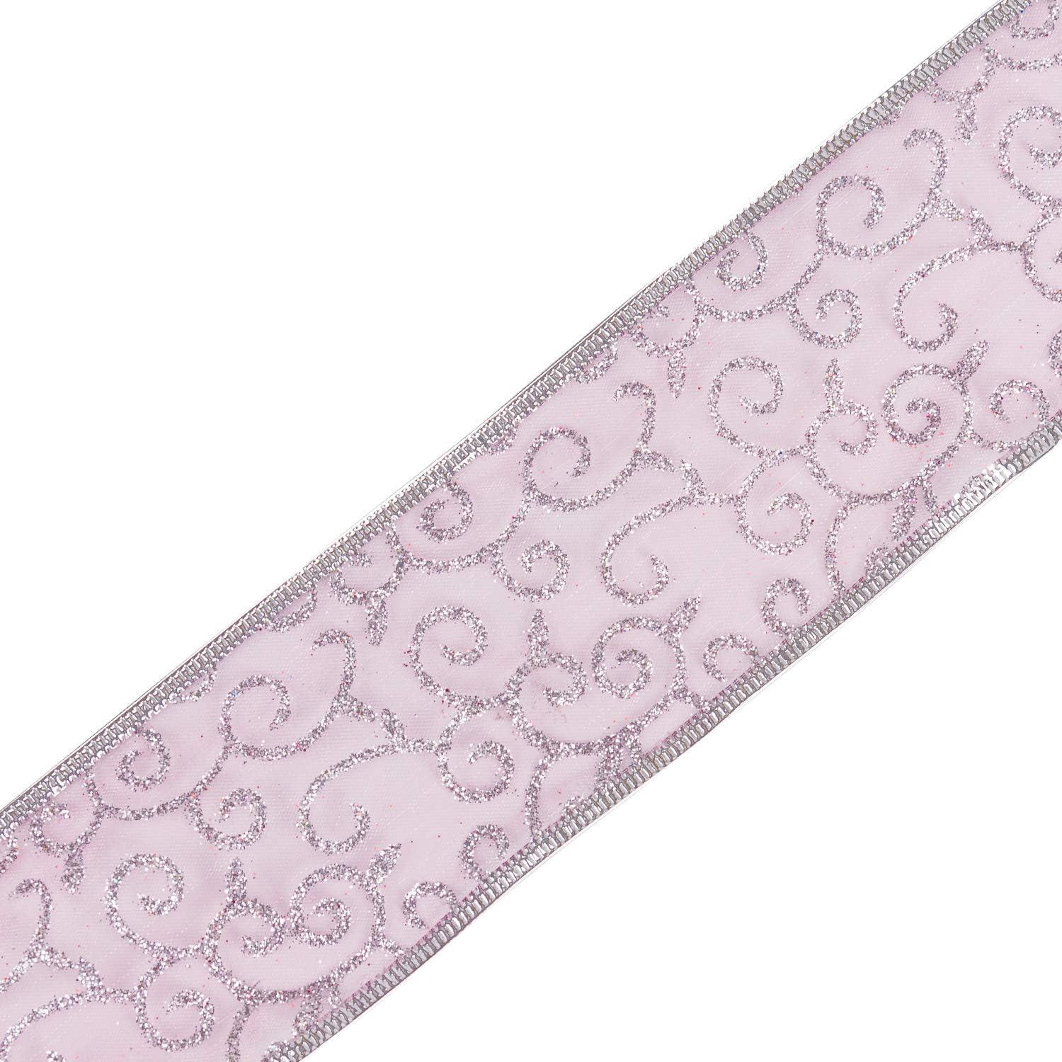 RUSPEPA Swirl Sheer Glitter Weihnachtsferienband - 63mm X 22m - Hellrosa