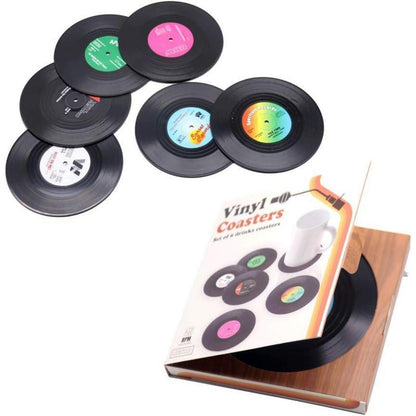 6er Set Retro Vinyl Schallplatten Untersetzer Getränke Matte