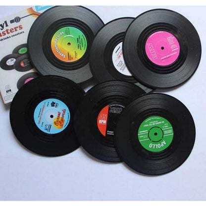 6er Set Retro Vinyl Schallplatten Untersetzer Getränke Matte