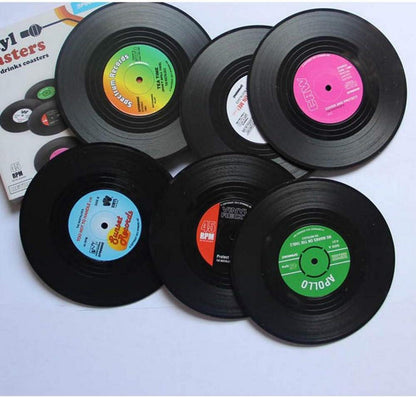 6er Set Retro Vinyl Schallplatten Untersetzer rutschfest isoliert 10,4cm