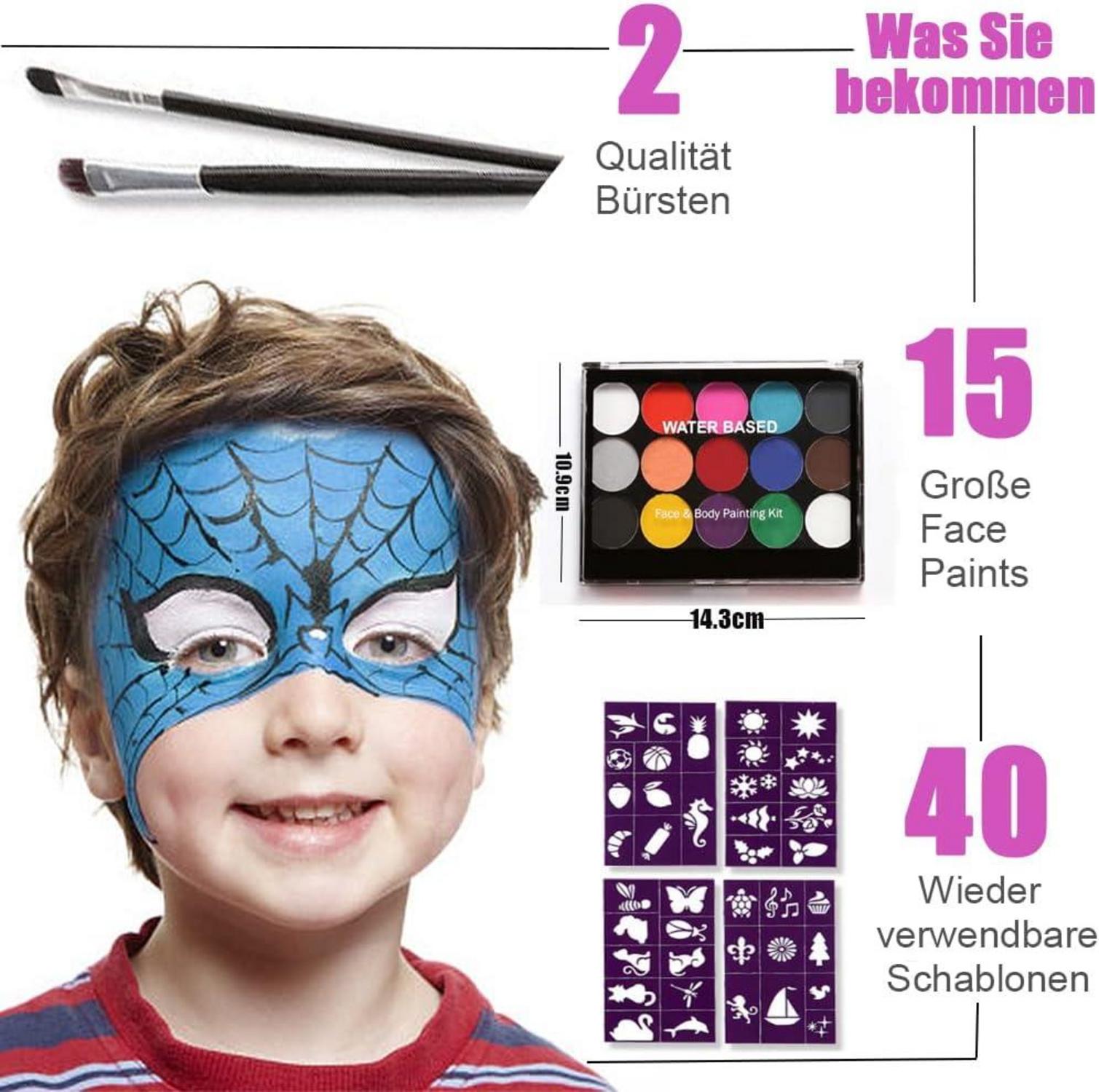 Halloween Kinderschminke Set Gesichts- und Körpermalfarben 15 Farben