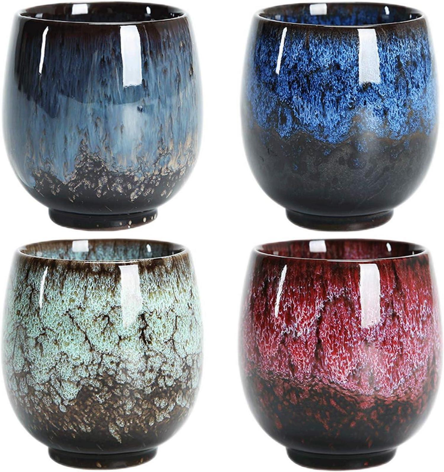 Japanische Keramik-Teetassen Set 4er-flammglasiertfulWidgetür Zuhause