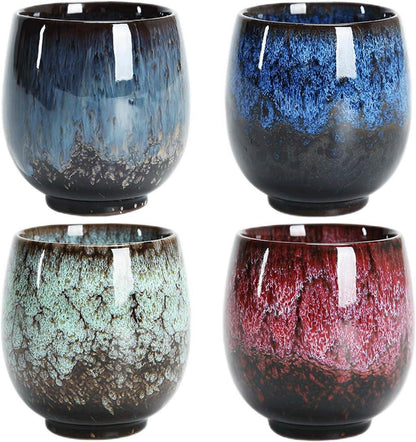 Japanische Keramik-Teetassen Set 4er-flammglasiertfulWidgetür Zuhause