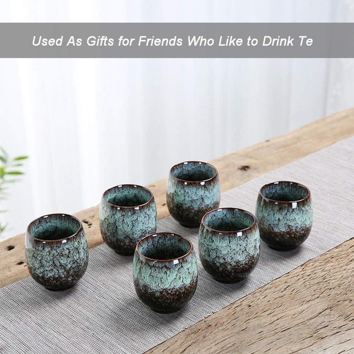 NBCDY Japanische Teetasse Set 4er handmade Keramik mehrfarbig flammglasiert für Zuhause Büro Geschenke Sake Cups