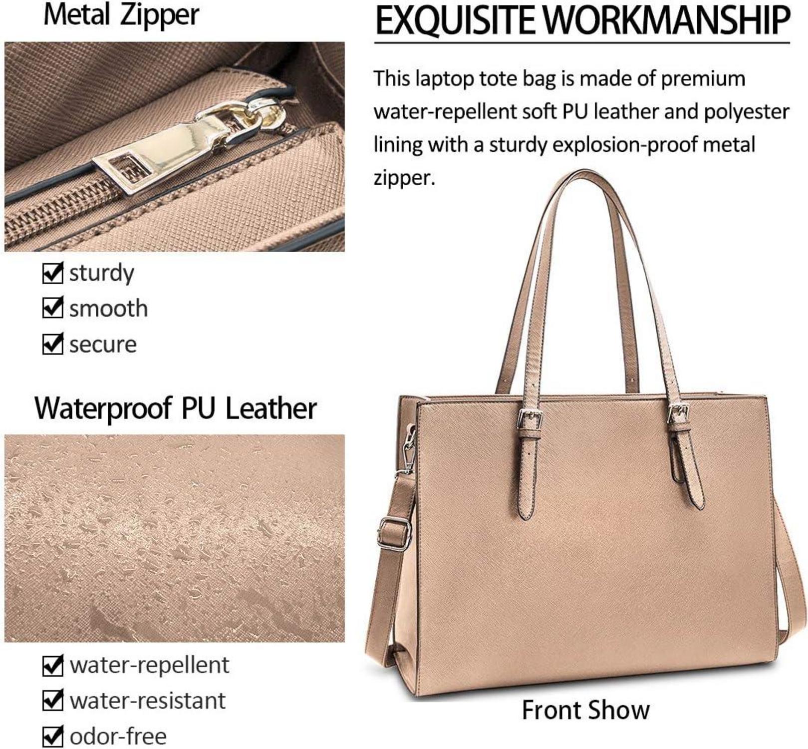 Große Damen Handtasche Schwarz Leder 15.6 Zoll Laptop