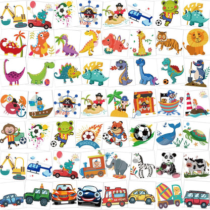 96-teiliges Kinder Tattoo Set mit Piraten, Fußball, Tieren, Fahrzeugen