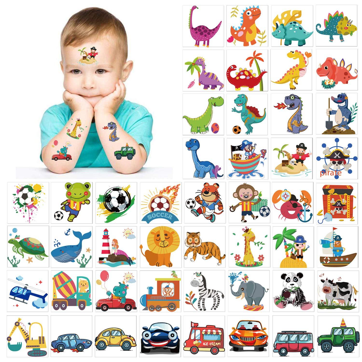 96 Stück Tattoo Set für Kinder, Piraten Fußball Dinosaurier