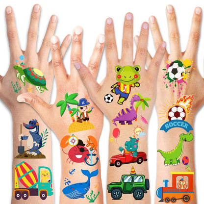 96-teiliges Kinder Tattoo Set mit Piraten, Fußball, Tieren, Fahrzeugen