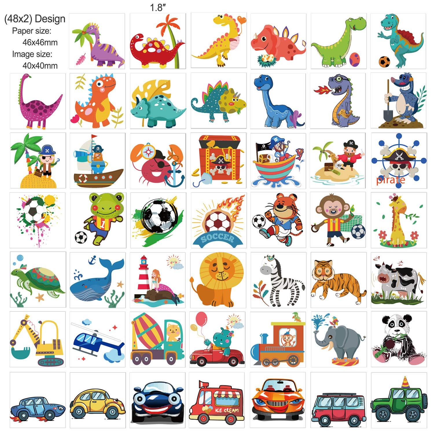 96er Tattoo Set für Kinder - Piraten Fußball Tiere Fahrzeuge Dinosaurier Klebetattoos