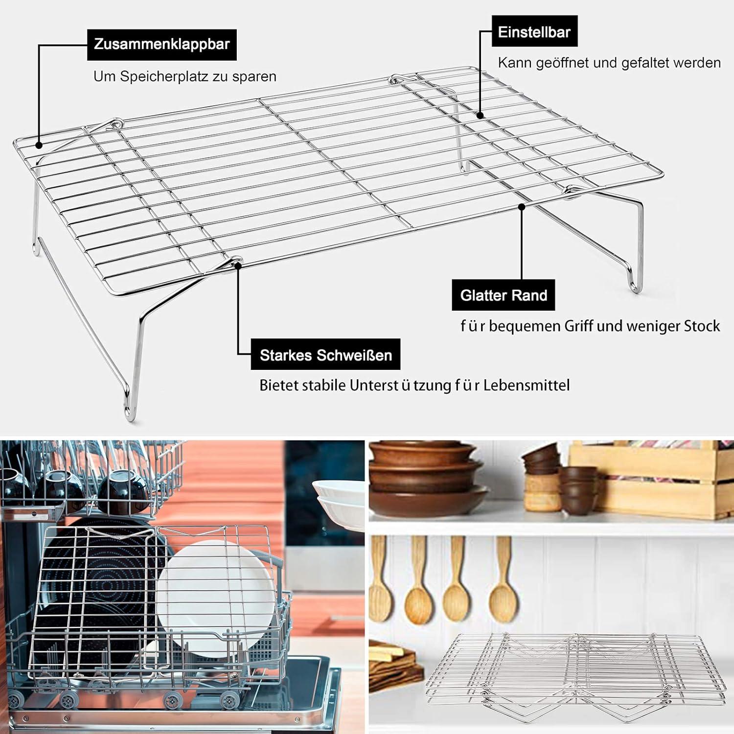 HaWare Edelstahl 3-Tier Kühlgitter 38x26cm für Backen Braten Grillen