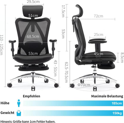 Ergonomischer Bürostuhl mit Fußstütze und Netzrückenlehne