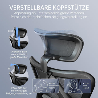 Ergonomischer Büro-Liegestuhl mit Fußstütze und verstellbaren Kopfstützen