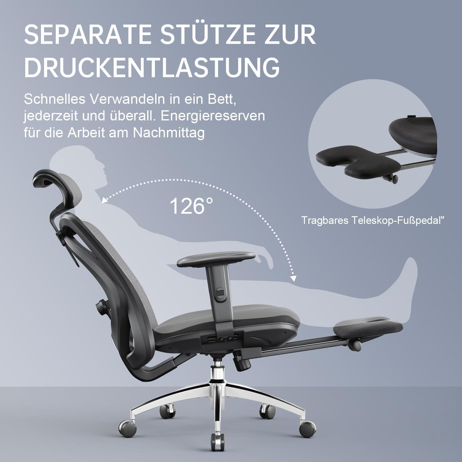 Ergonomischer Büro-Liegestuhl mit Fußstütze und verstellbaren