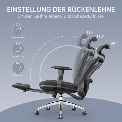 Ergonomischer Büro-Liegestuhl mit Fußstütze und verstellbaren Kopfstützen