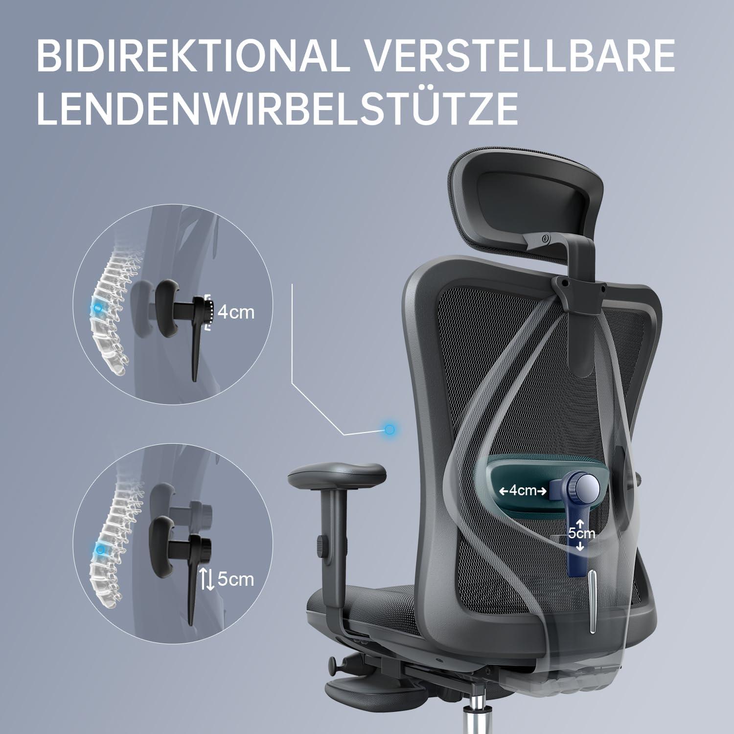 Ergonomischer Bürostuhl mit Fußstütze und Netzrückenlehne Schwarz