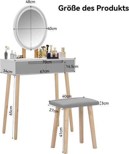 Schminktisch mit Beleuchtung und Schubladen, Kosmetiktisch mit