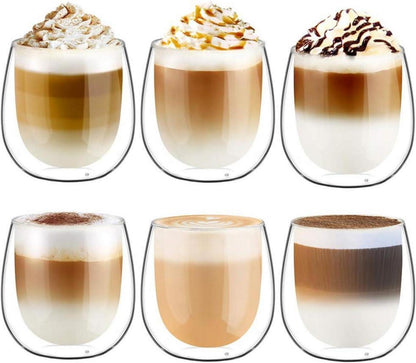 Doppelwandige Latte Macchiato Gläser Set Borosilikatglas 6er Set 250ml