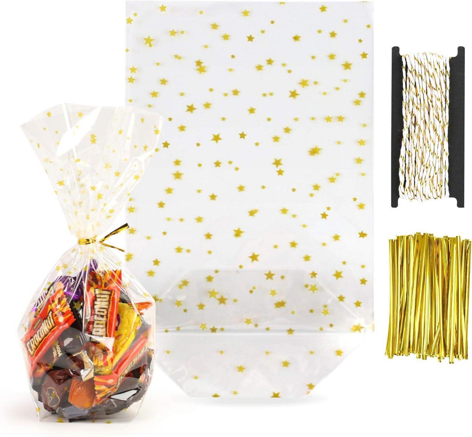 100x Weihnachtsstern Plätzchentüten Goldband & Schnur