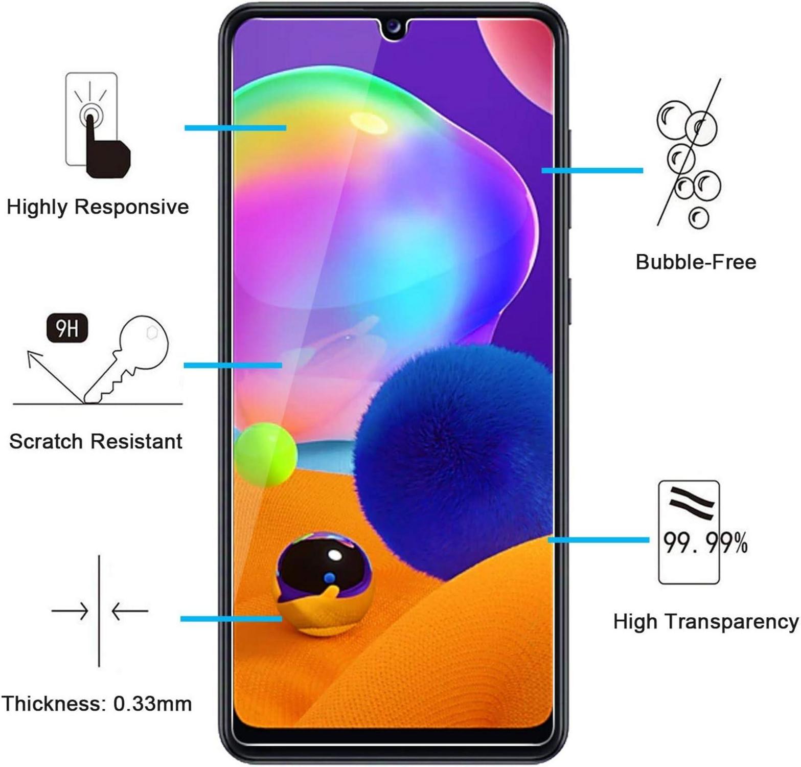 Panzer Schutz Glas Samsung Galaxy A31 3er Pack 9H Härte Klar