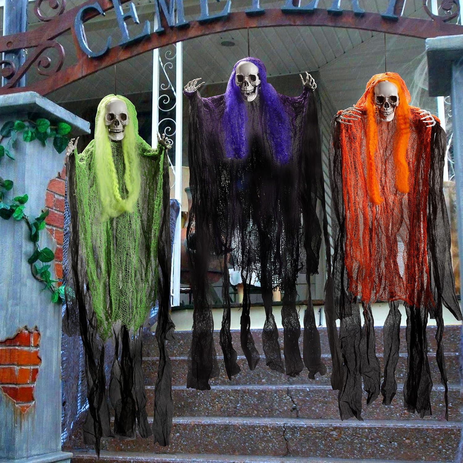 Halloween Sensenmann Dekoration Set 3 Stück 90 cm Aufhängbar für Innen und Außen