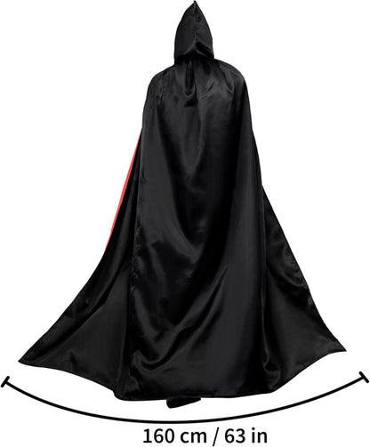 Umhang Kapuze Schwarz Rot Dracula Umhang Vampir Kostüm Erwachsene Kinder