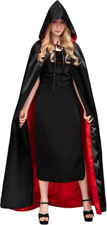 Umhang Kapuze Schwarz Rot Dracula Halloween Vampir Kostüm Erwachsene