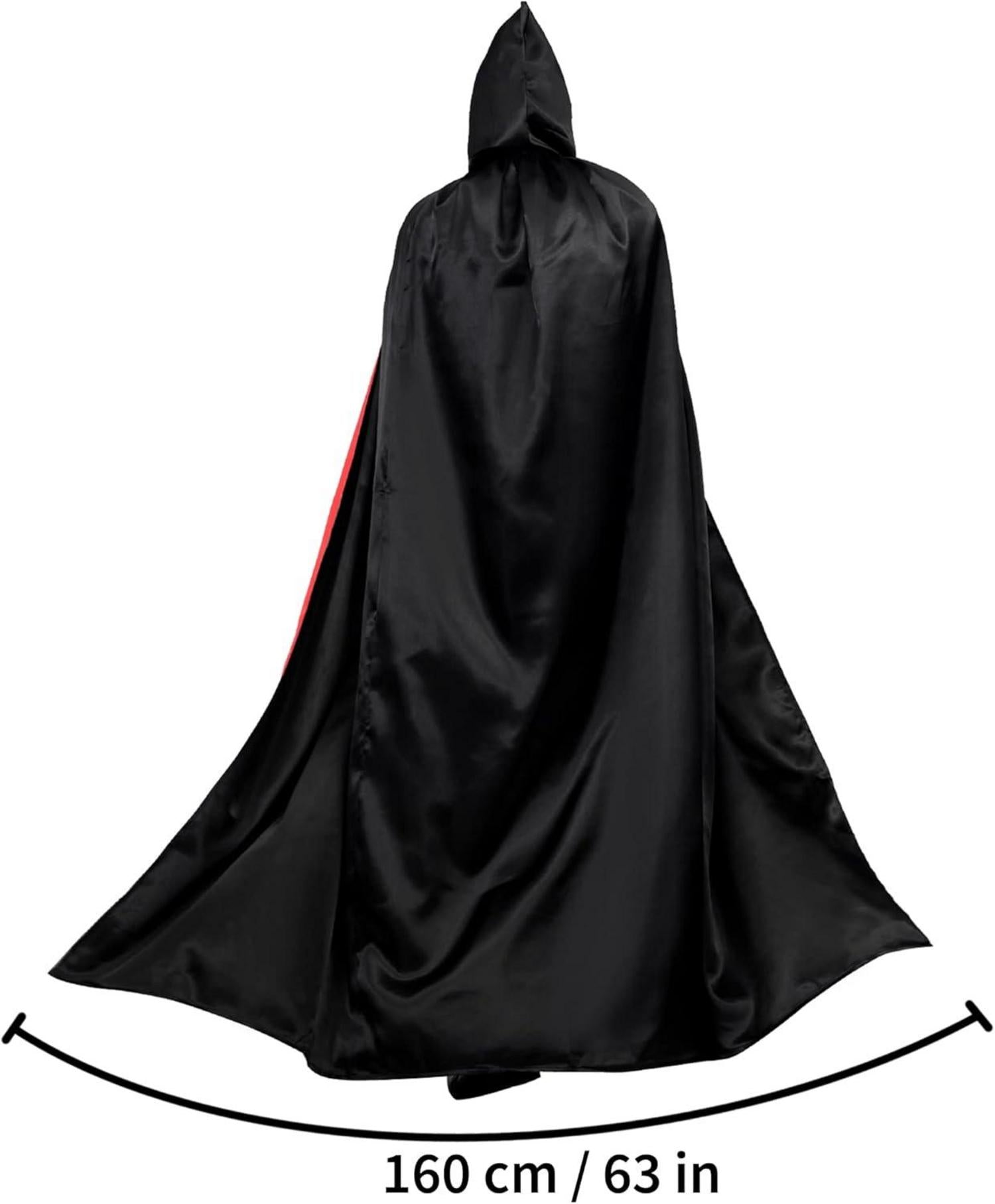 Umhang mit Kapuze Schwarz Rot Cape Halloween Vampir Kostüm Erwachsene Kinder