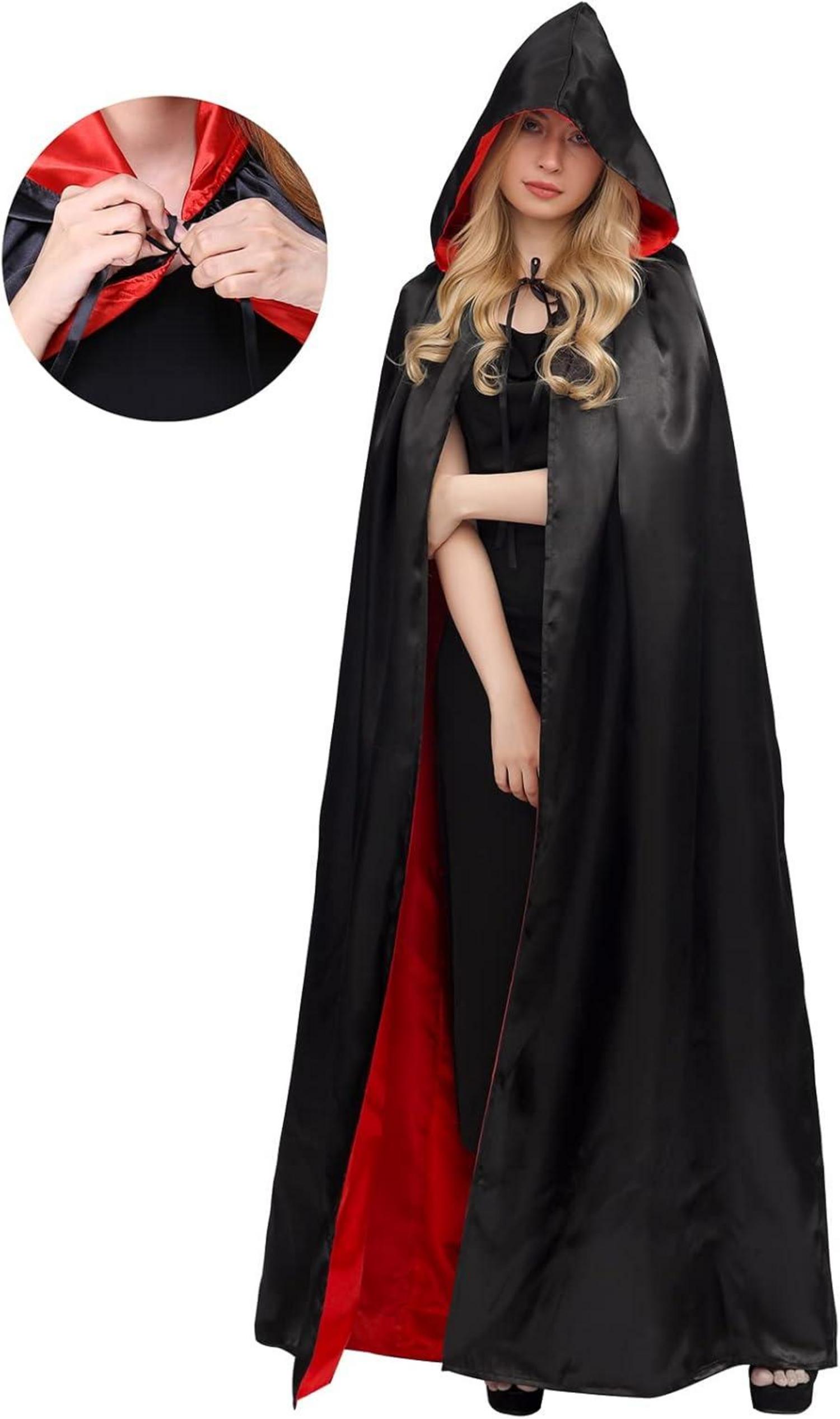 Umhang mit Kapuze Schwarz Rot Halloween Vampir Kostüm XL Kinder Erwachsene