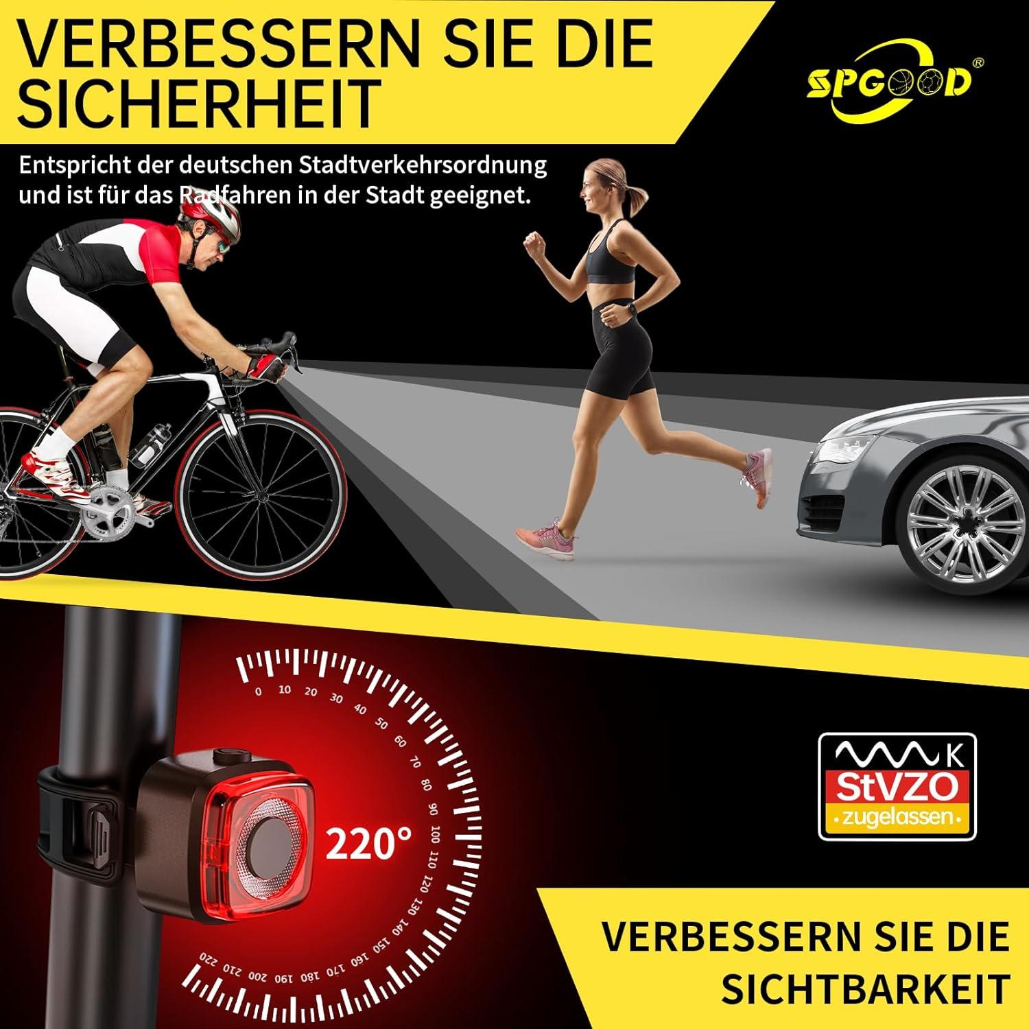 SPGOOD Fahrradlicht StVZO Zugelassen USB Aufladbar Wasserdicht
