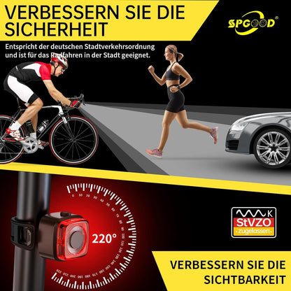 SPGOOD Fahrradlicht StVZO Zugelassen USB Aufladbar Wasserdicht