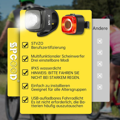 Fahrradlicht Set StVZO Zugelassen USB Aufladbar Wasserdicht IPX5