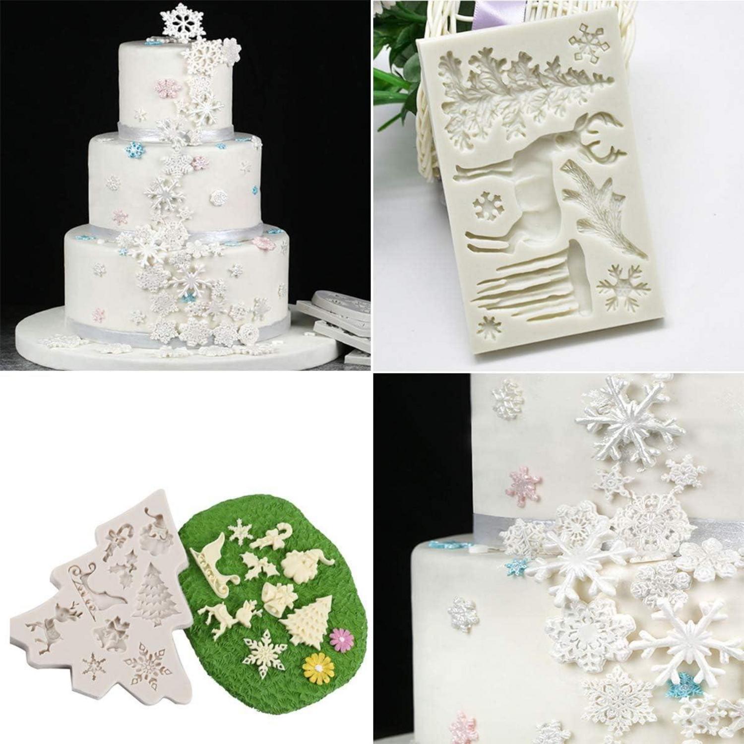 2er Set Silikon Weihnachts Backformen Baum Schneeflocken Ausstechform Tortenform