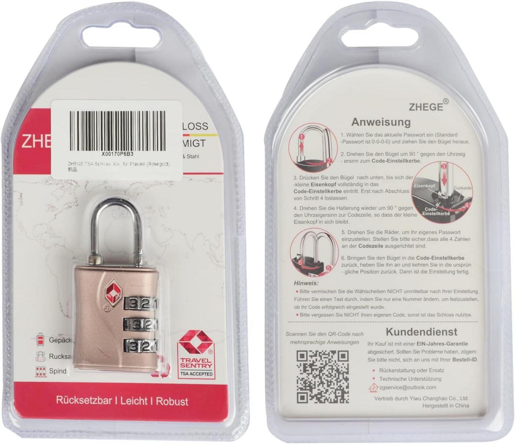 ZHEGE TSA Zahlenschloss für Reisekoffer Tasche Rucksäcke Mädchen Roségold