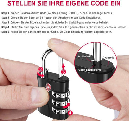TSA Vorhängeschlösser 3 Stellige Zahlenschlösser für Gepäck Mädchen 2er Set