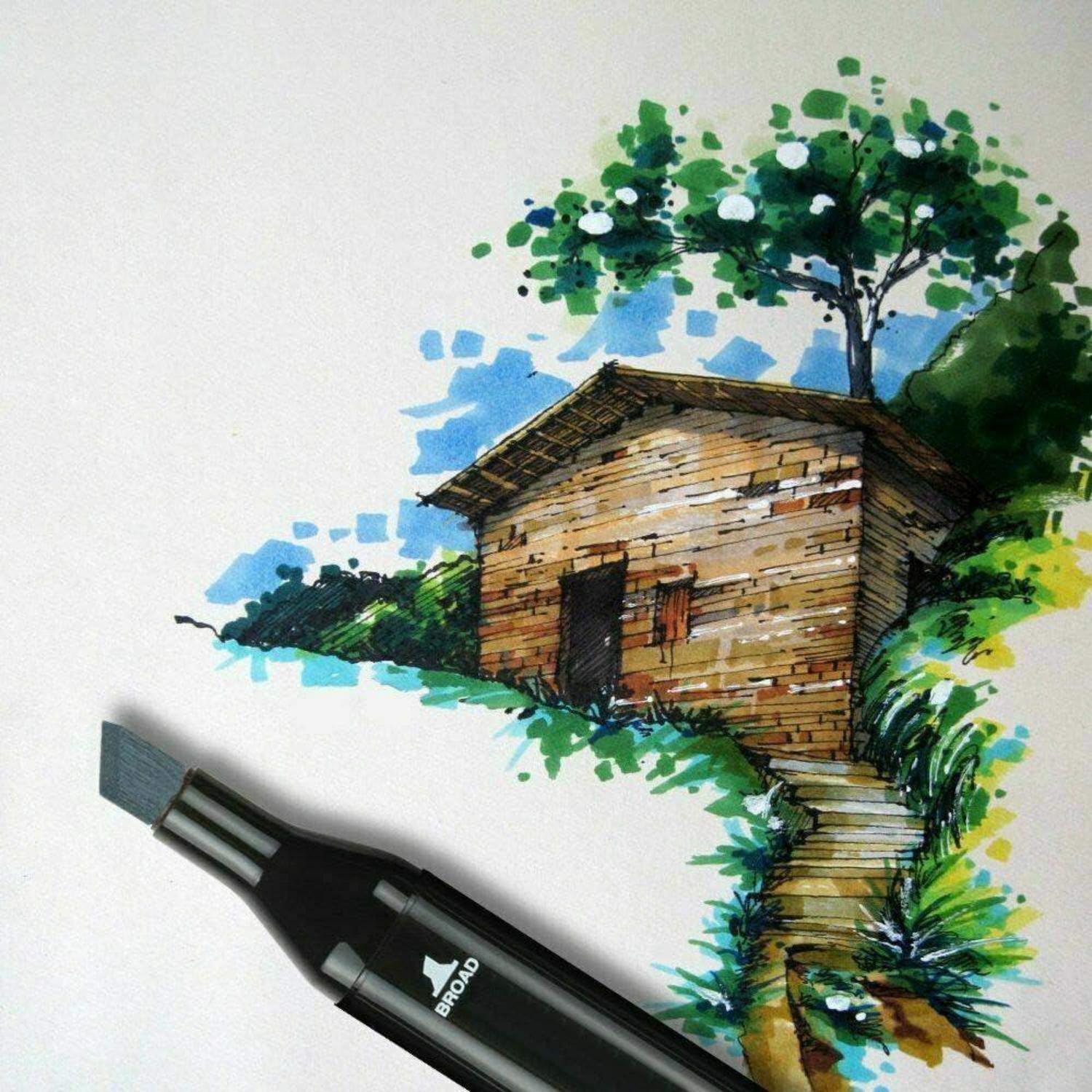 61+2 Farbige Twin Tip Marker Stifte Set Kunstler Manga Sketch Pens