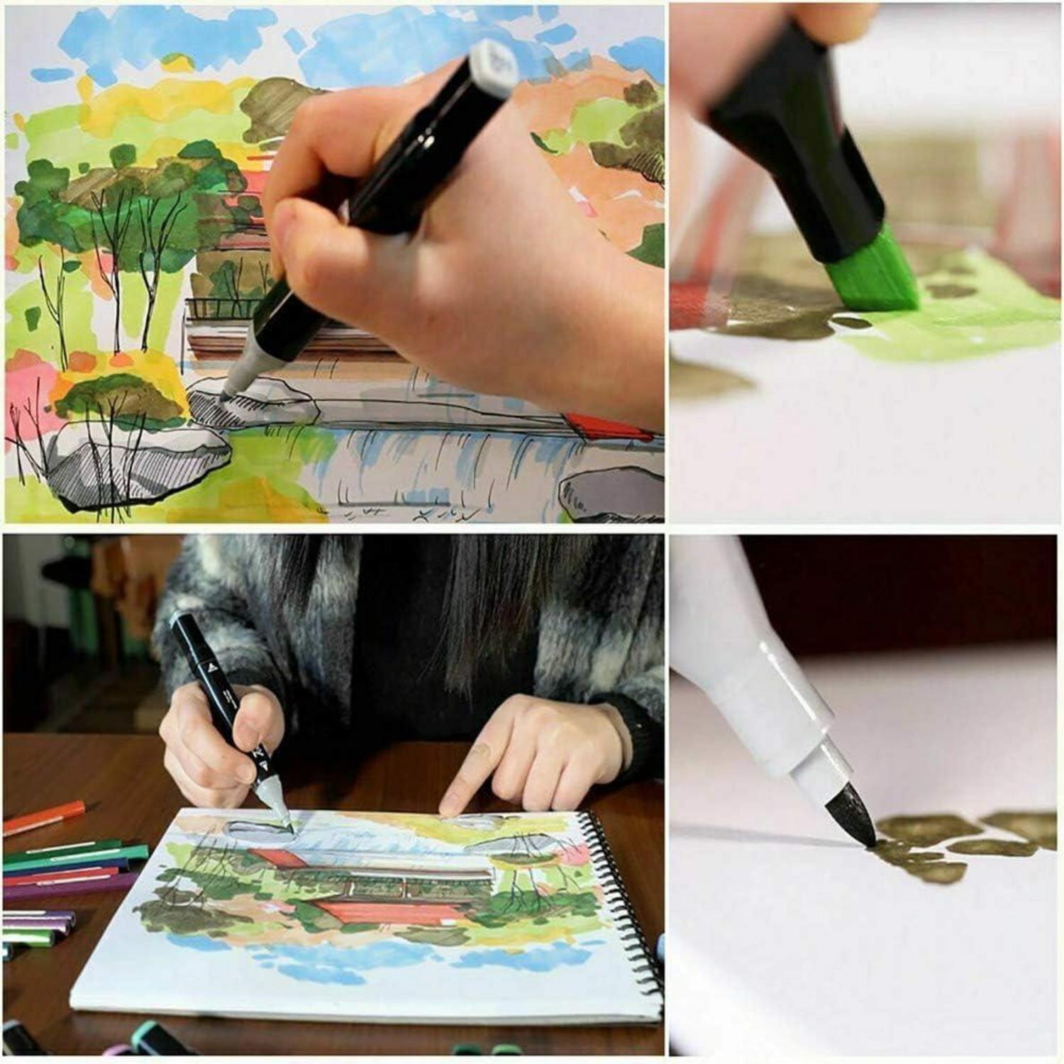 Farbige Twin Tip Textmarker Stifte Set Manga Kunstler Sketch Pens Tasche