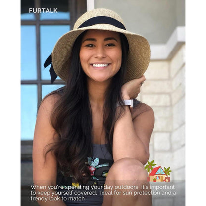 Damen Sonnenhut Strohhut UV Schutz UPF 50+ M-L Breite Krempe